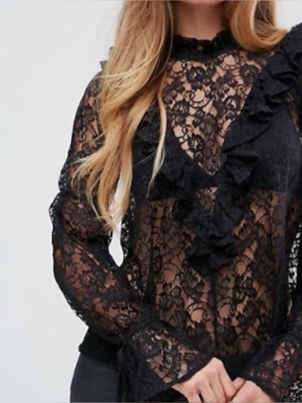 ASOS Womens Lace Blouse Sz S Black Ruffles NWOT